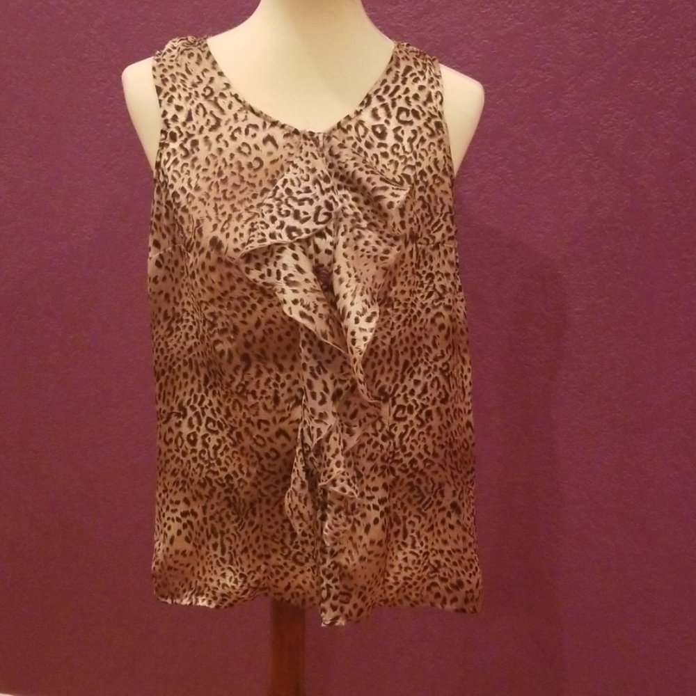 Notations sheer animal print ruffle top